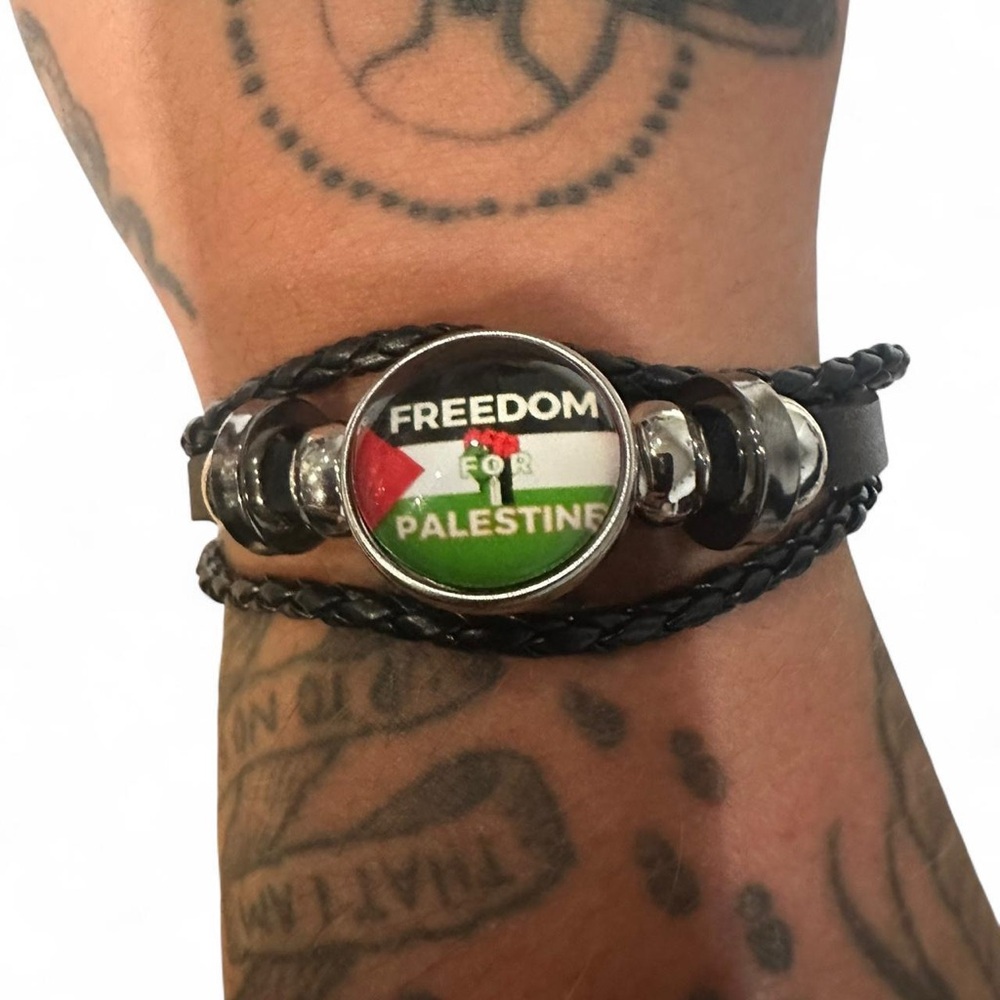 Black Freedom for Palestine Bracelet with adjustable cords